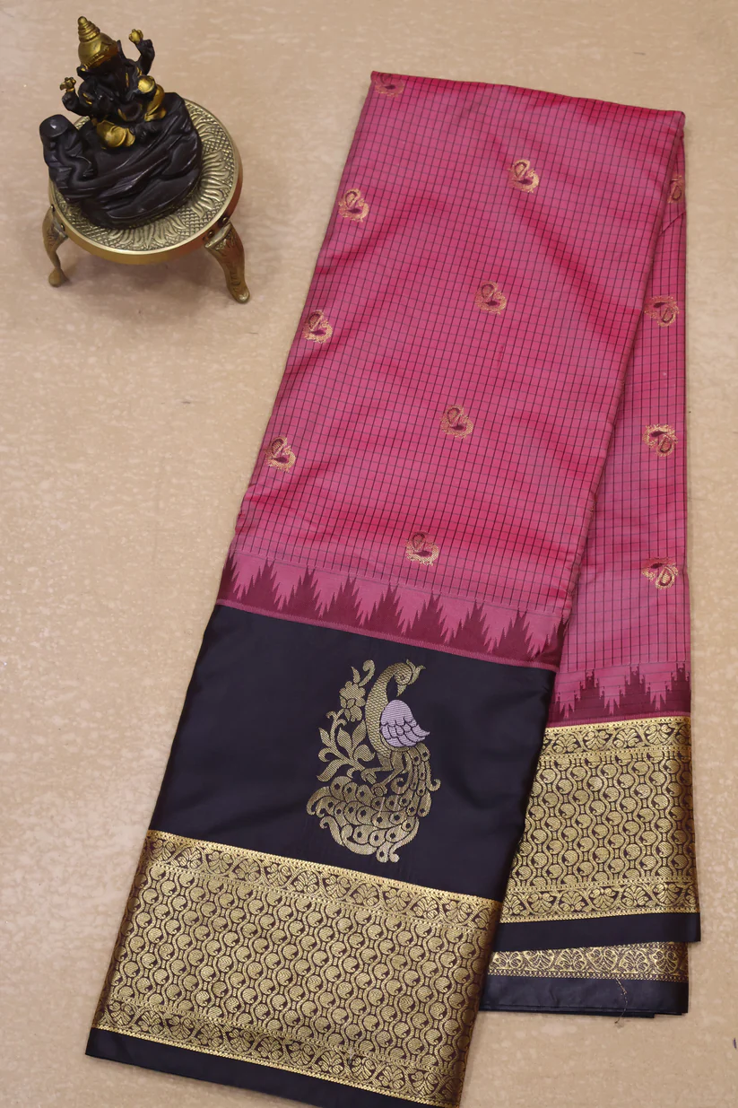 Semi Gadwal Silk Saree Sandal Peacock